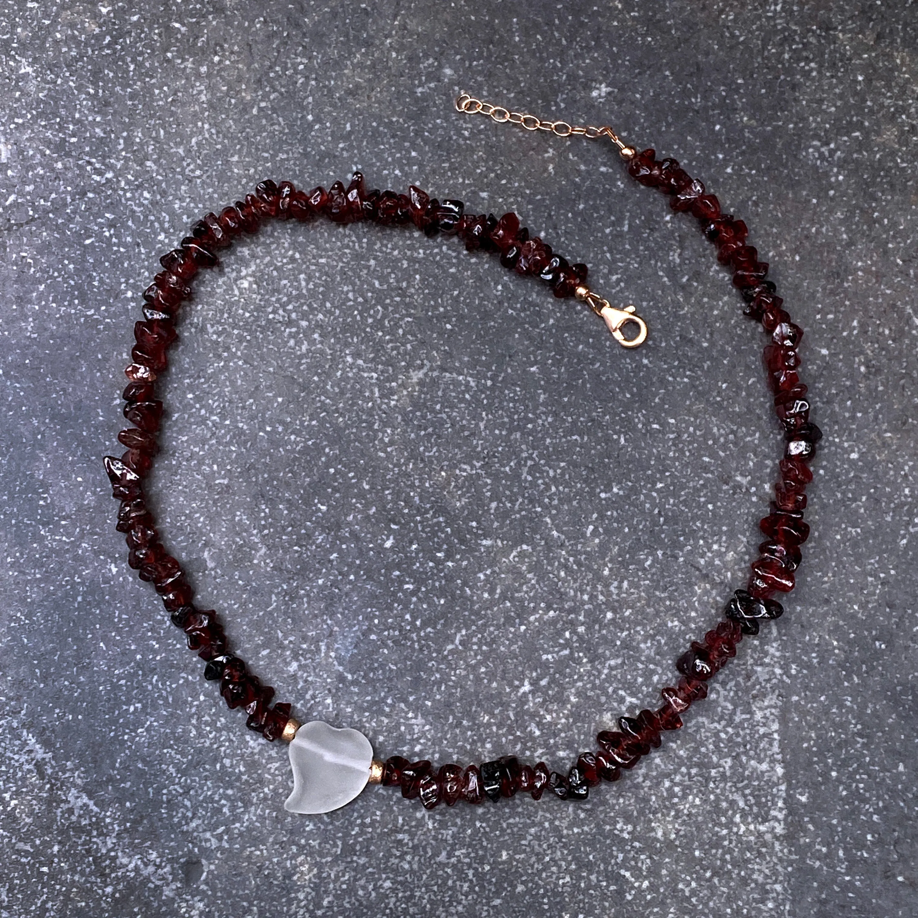 Garnet with Quartz Heart Necklace