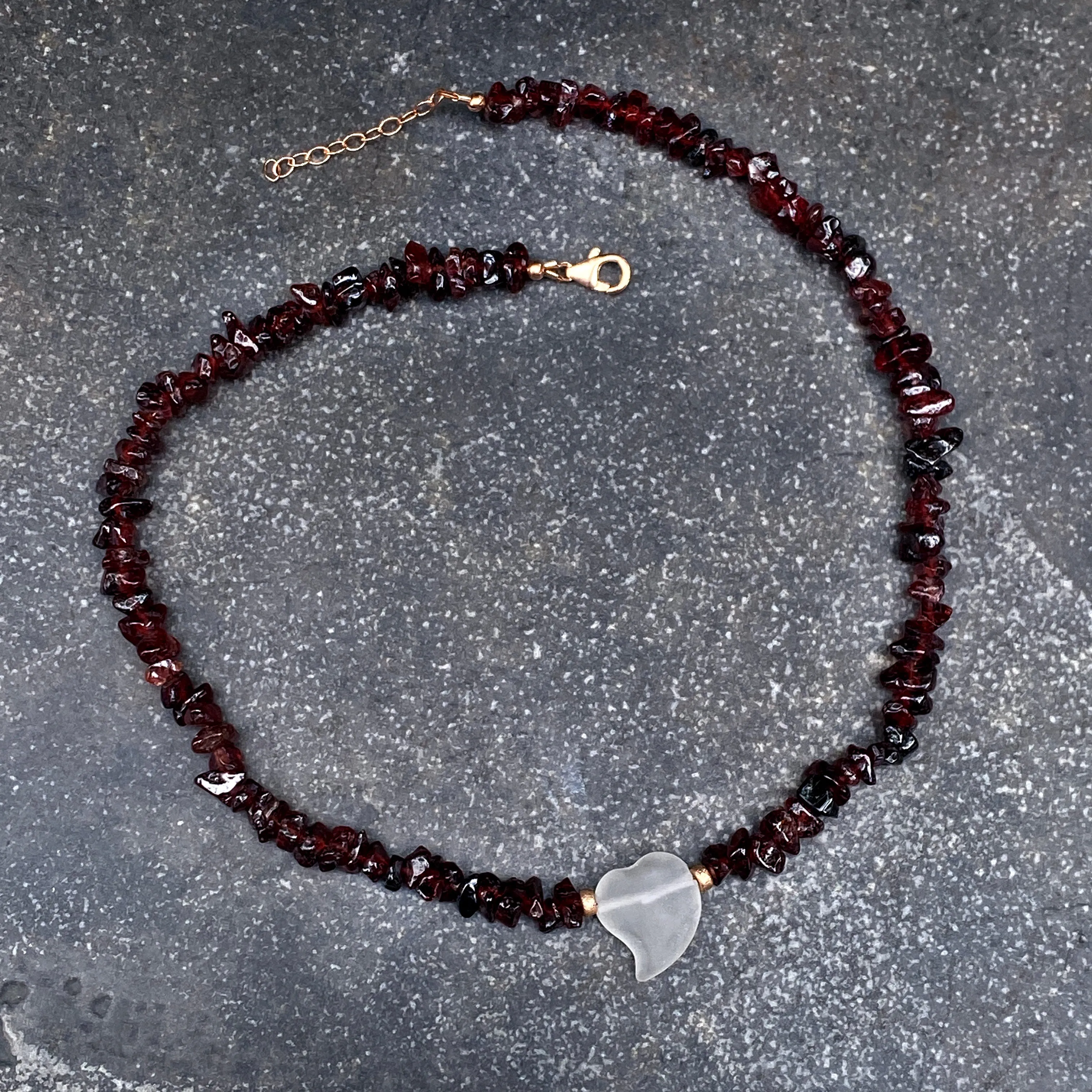 Garnet with Quartz Heart Necklace