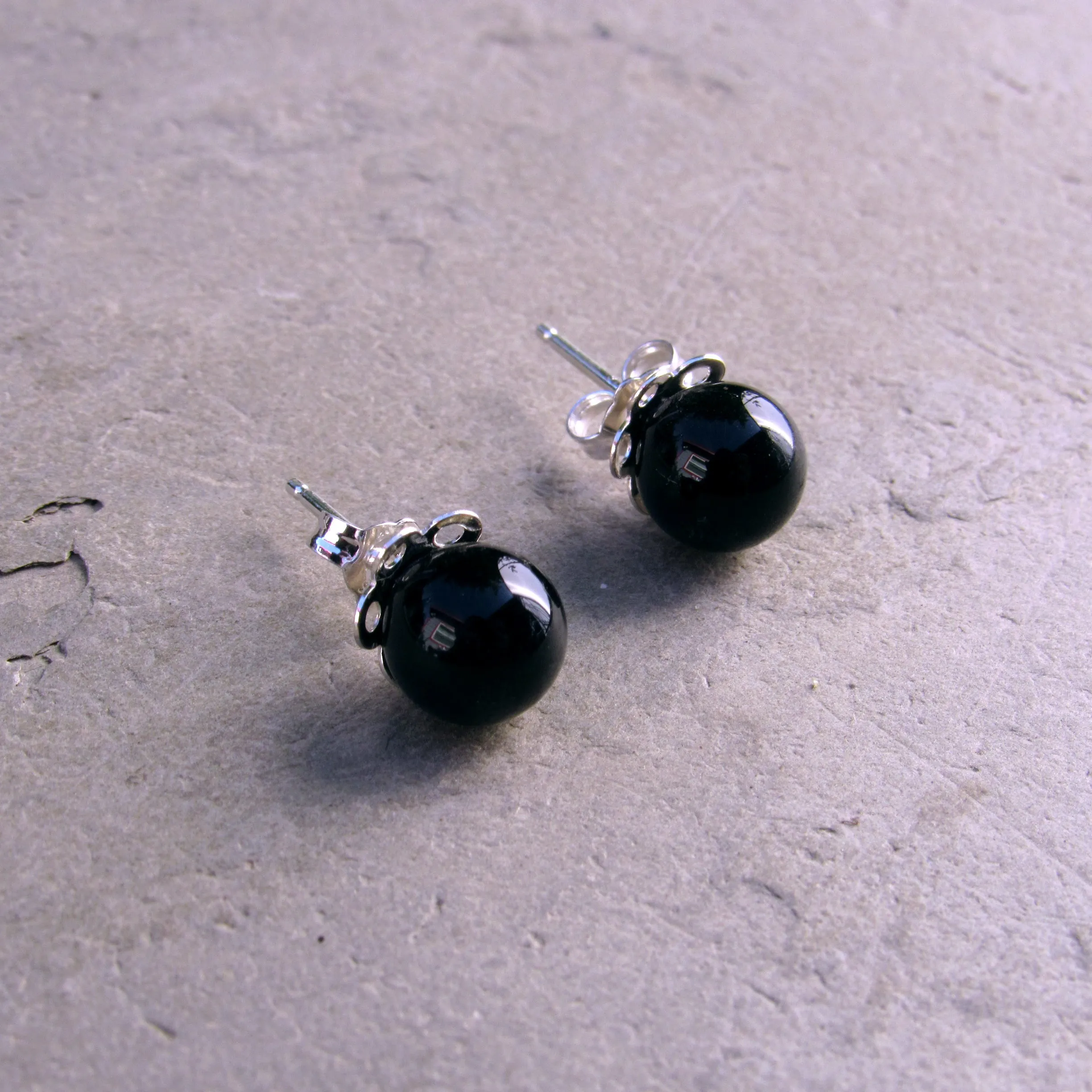 Gemstone and Sterling Silver Stud Earrings