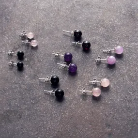 Gemstone and Sterling Silver Stud Earrings