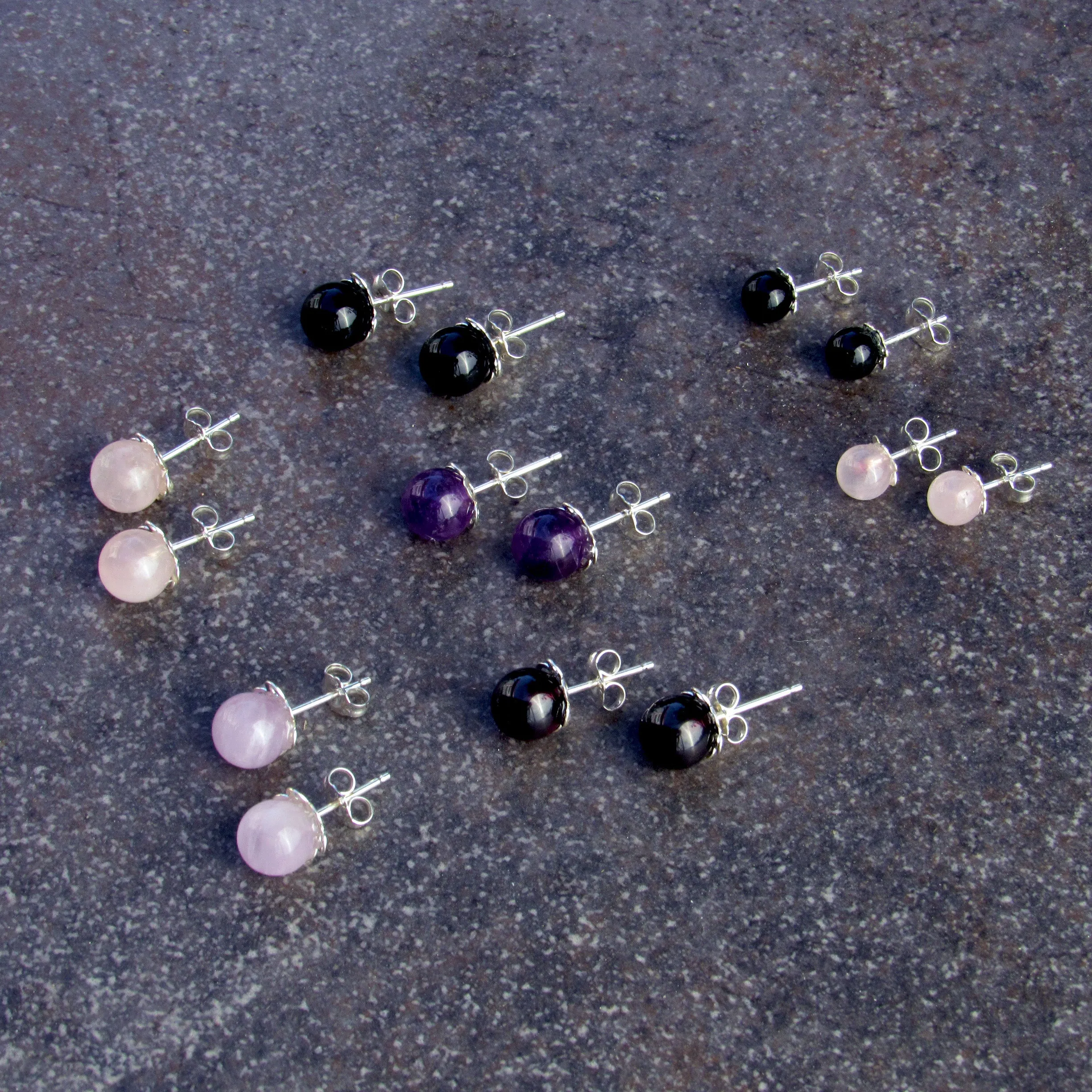 Gemstone and Sterling Silver Stud Earrings