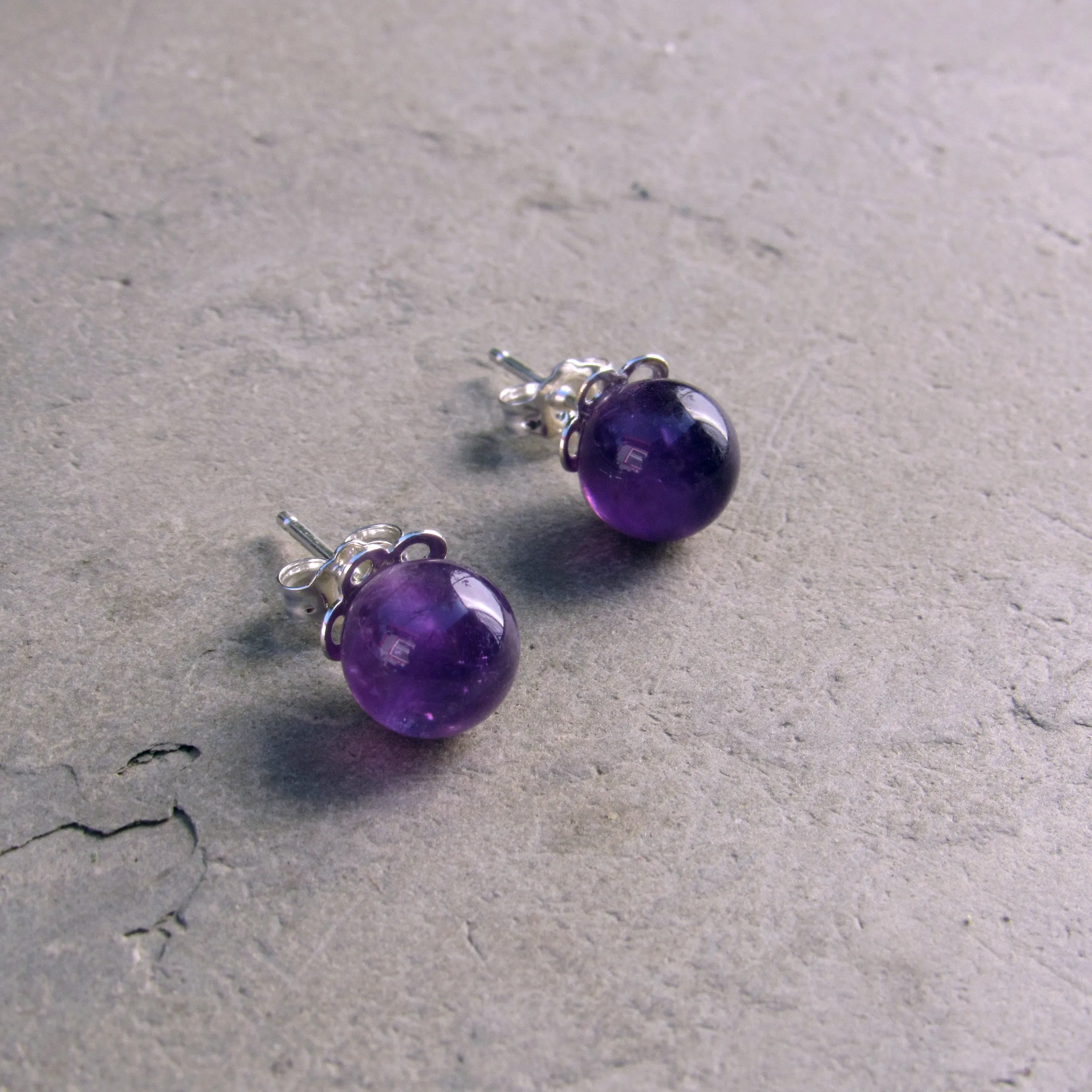 Gemstone and Sterling Silver Stud Earrings