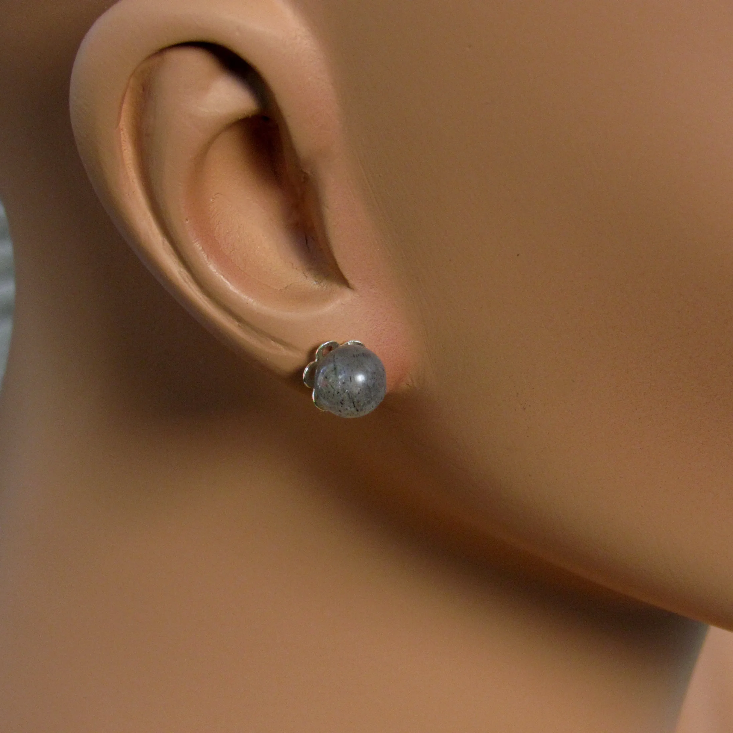 Gemstone and Sterling Silver Stud Earrings