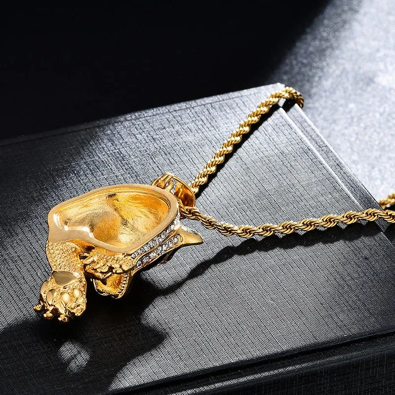 Gemstone-Studded Tiger Bling Rope Chain Stainless Steel Hip-hop Pendant Necklace