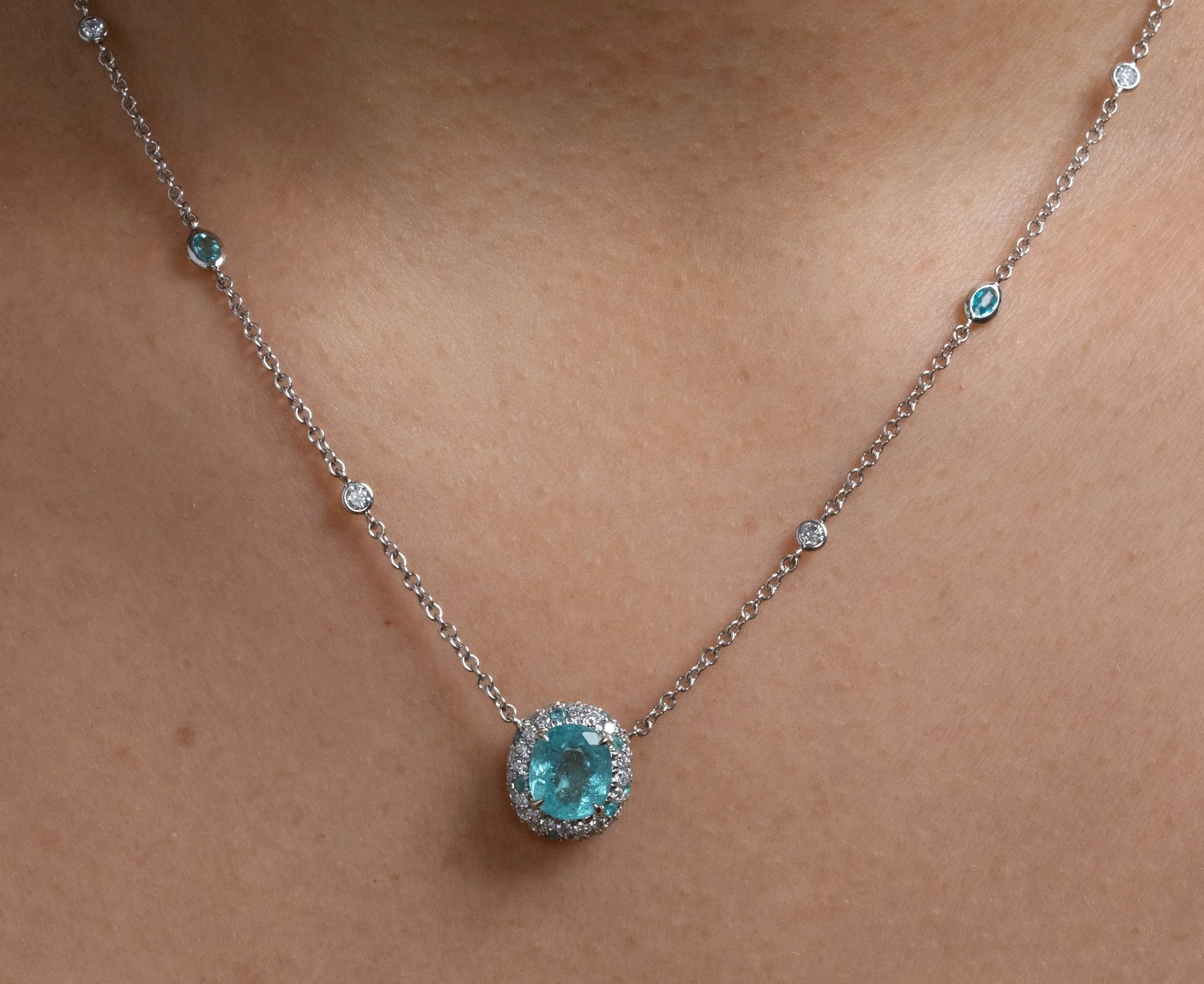 GIA 3.61ctw Natural Neon Blue PARAIBA Tourmaline & Diamond Platinum Necklace