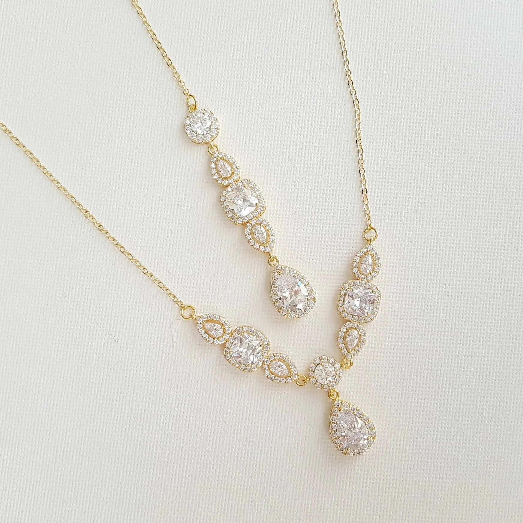 Gold and Cubic Zirconia Back Necklace for Low Back Dresses-Gianna