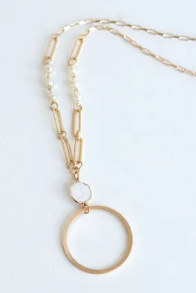 GOLD CIRCLE NECKLACE -MARBLE