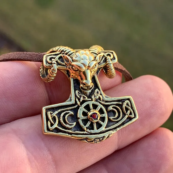 Gold Colored Thor's Hammer w/ Goat Head