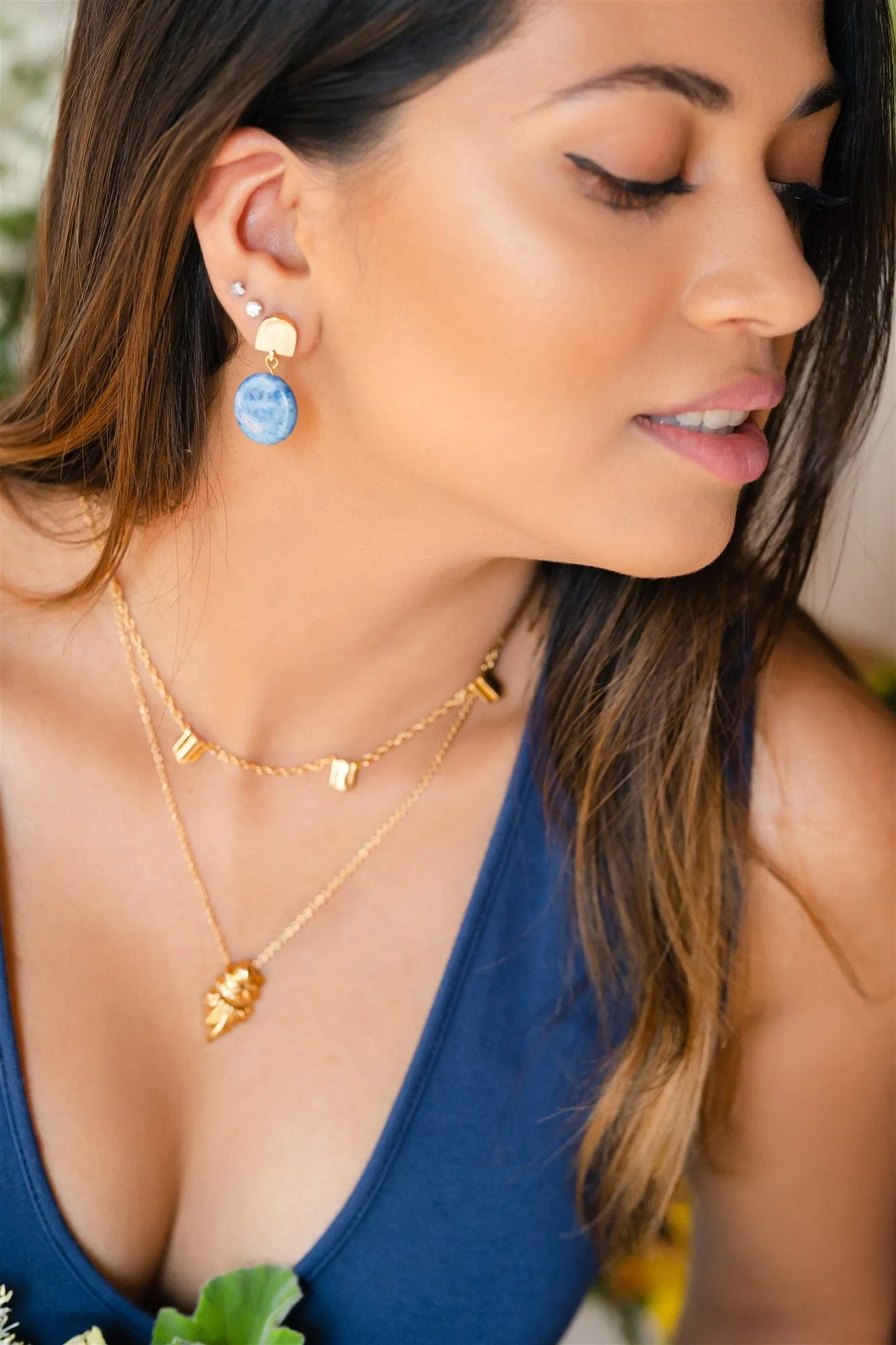 gold dome   denim lapis earrings