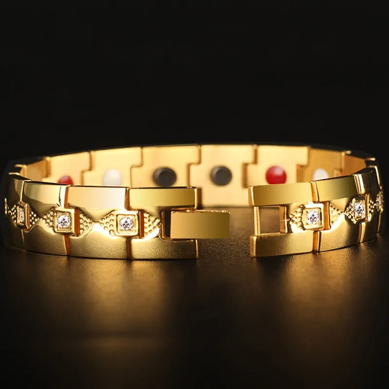 Gold Ion-Plated Stainless Steel CZ Magnetic Luxury Bracelet