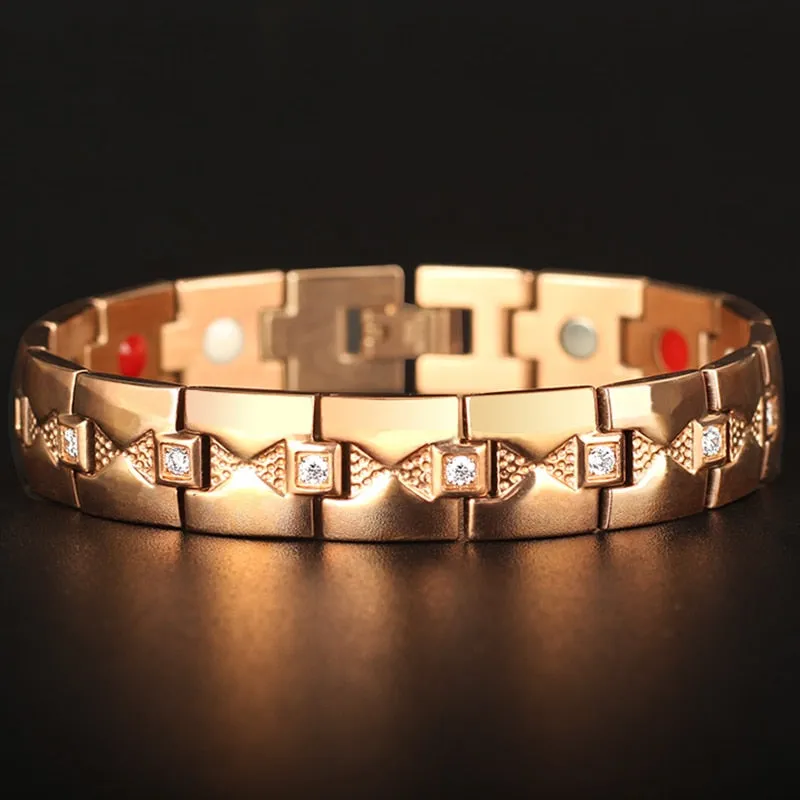 Gold Ion-Plated Stainless Steel CZ Magnetic Luxury Bracelet