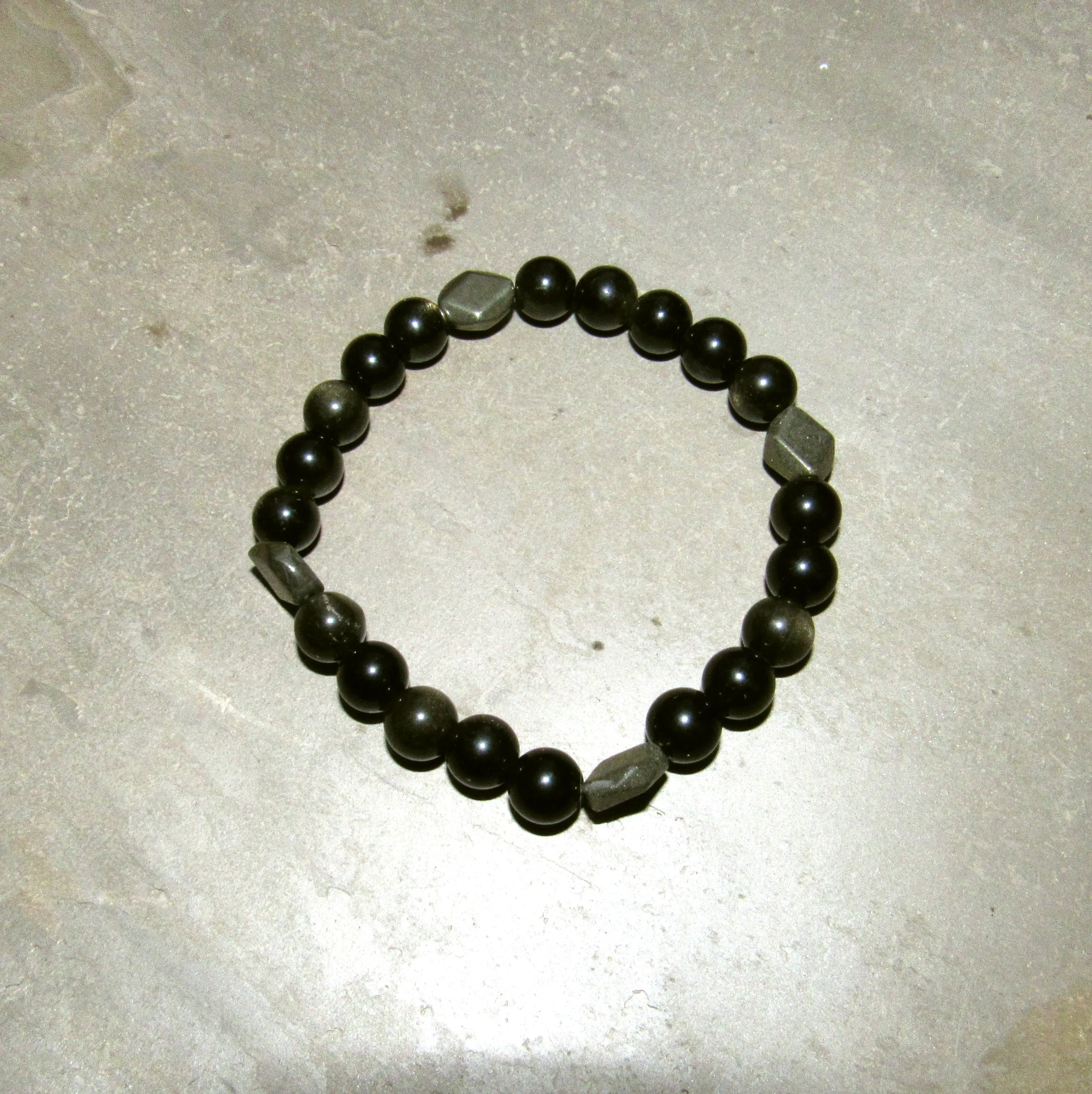 Gold Obsidian gemstone and Pyrite Stretch Bracelet