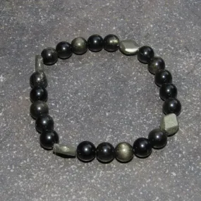 Gold Obsidian gemstone and Pyrite Stretch Bracelet