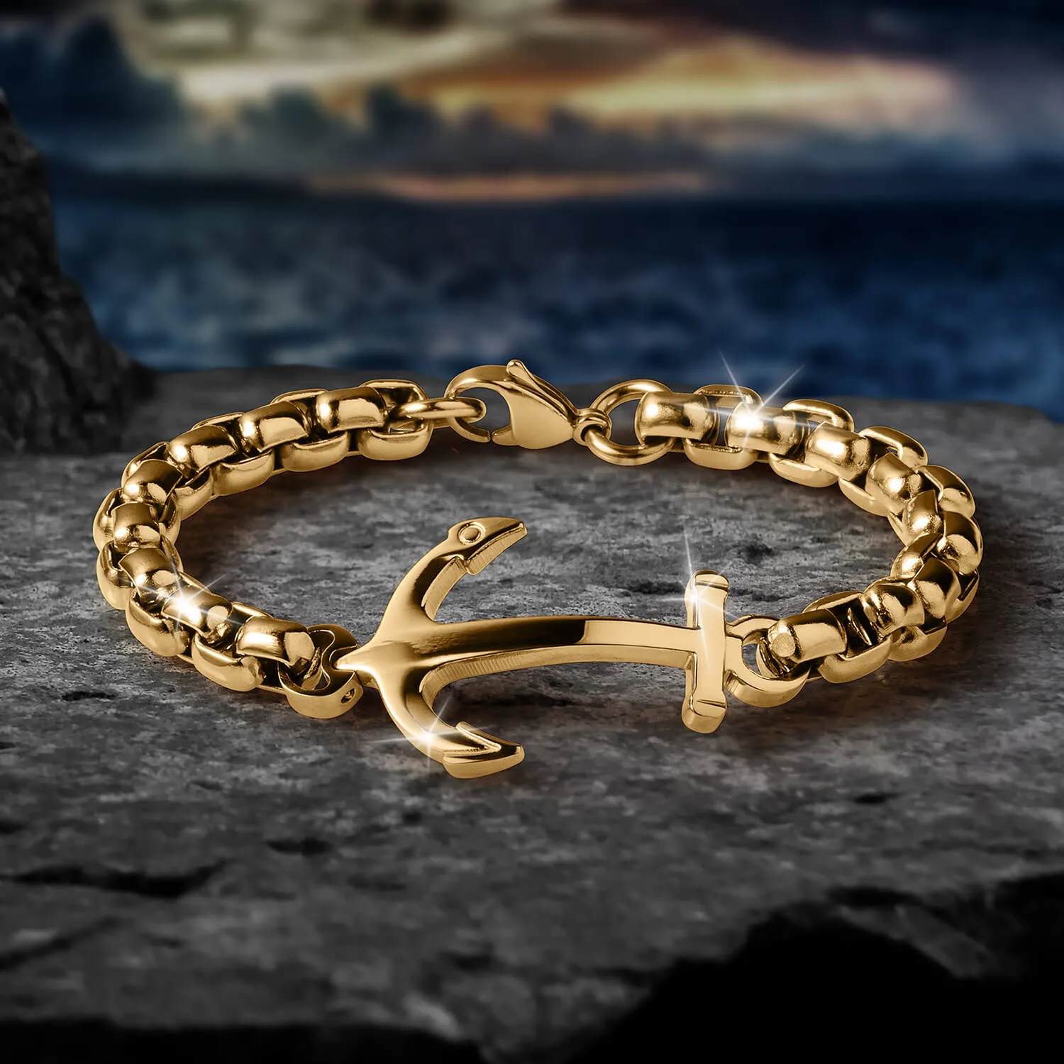 Mens Luxury Golden Anchor Bracelet - Nautical Style Fashion Accessory