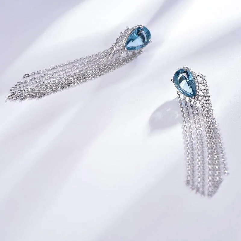 Gorgeous Aquamarine Blue Pear Cut Drop Earrings