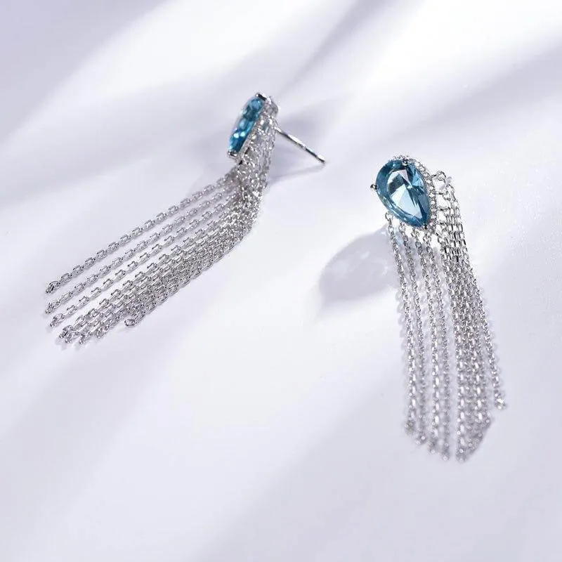 Gorgeous Aquamarine Blue Pear Cut Drop Earrings