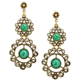 Green Accent Double Drop Medallion Earrings