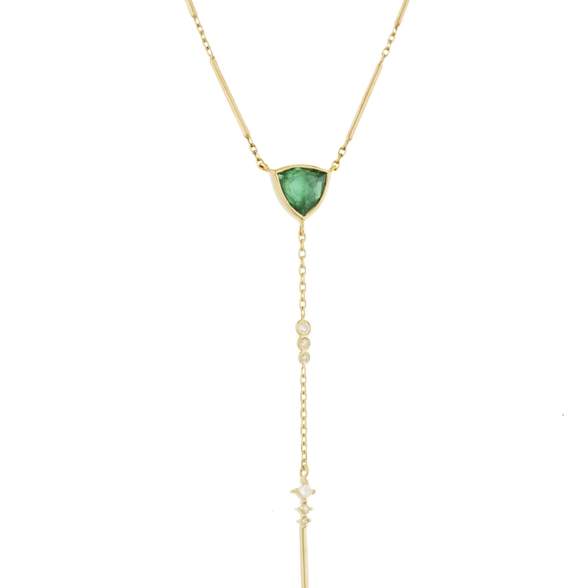 Green Tourmaline Lariat Bar Necklace with Diamond Details