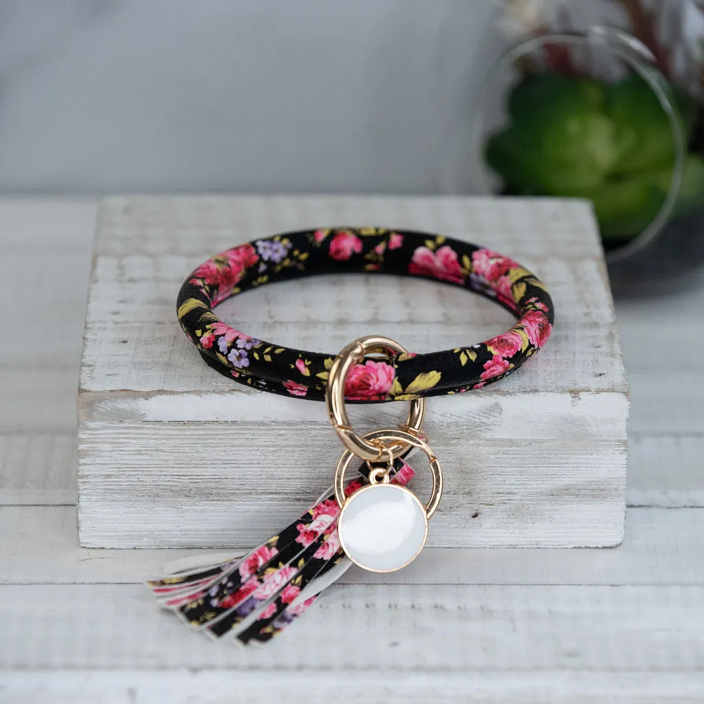 Hannah Hands Free Bangle Keychain-Black Pink Floral