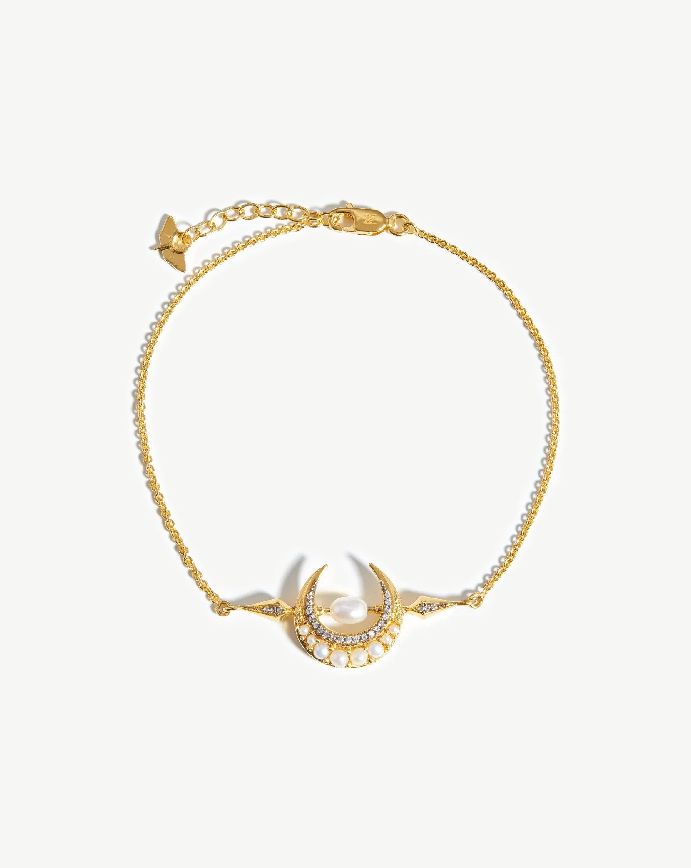 Harris Reed Crescent Moon Pearl Bracelet | 18ct Gold Plated Vermeil/Pearl