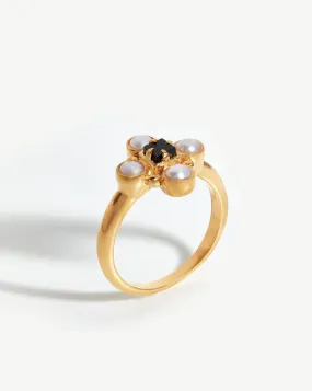 Harris Reed Quartet Ring | 18ct Gold Plated Vermeil/Pearl & Black Onyx