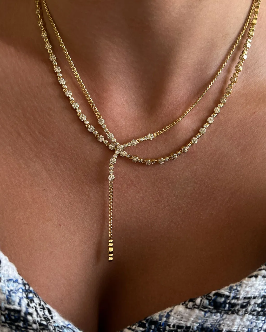 Hex Pave Disc Necklace- Gold