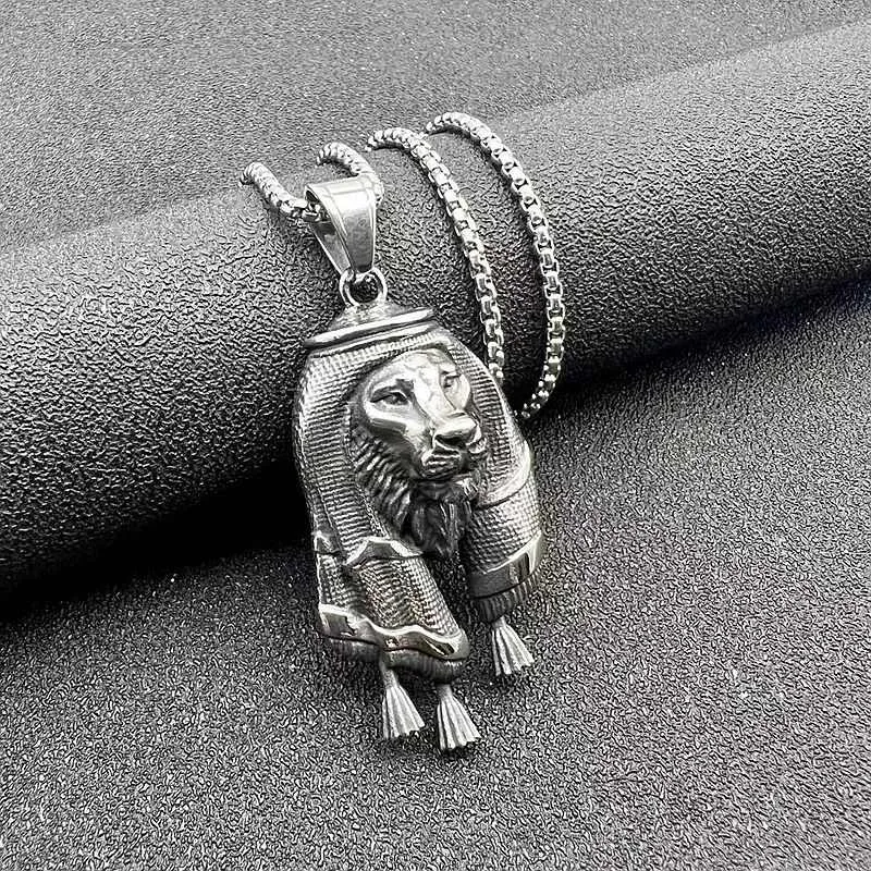 Hip Hop Titanium Steel Gilded Headband Lion Head Pendant