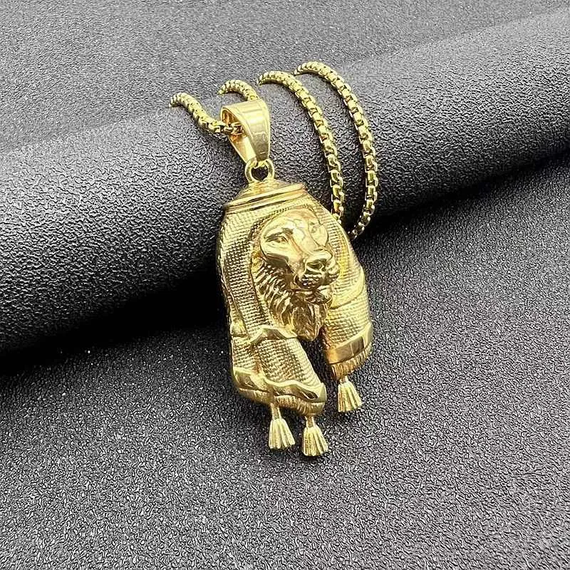 Hip Hop Titanium Steel Gilded Headband Lion Head Pendant