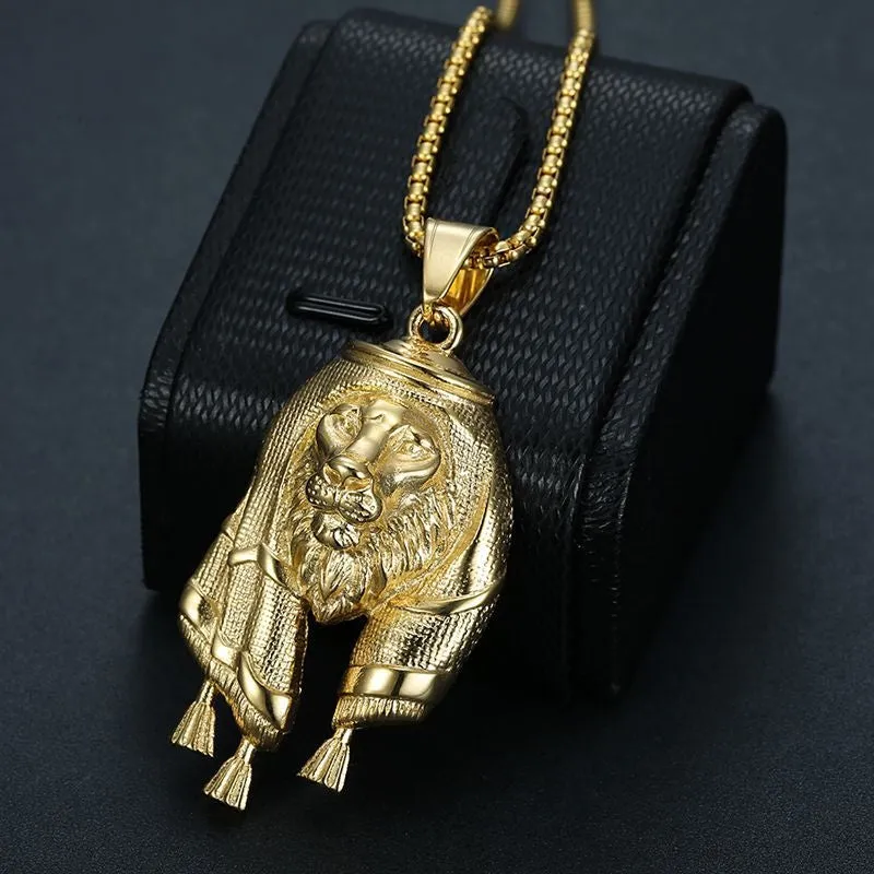 Hip Hop Titanium Steel Gilded Headband Lion Head Pendant