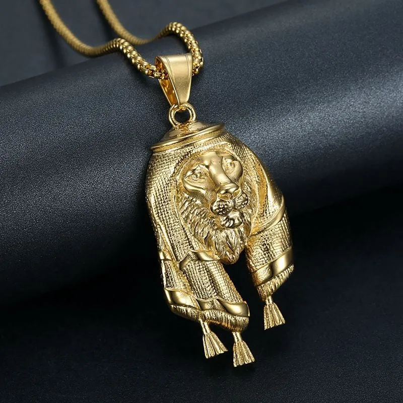 Hip Hop Titanium Steel Gilded Headband Lion Head Pendant