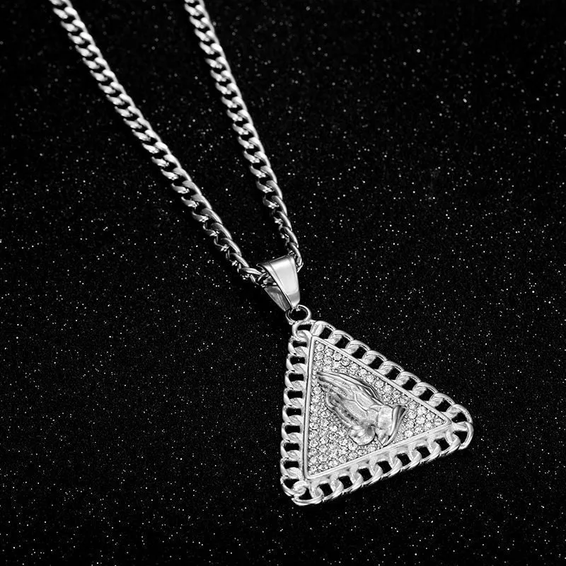 Hip Hop Triangle Prayer Buddha's Hand Zircon Pendant