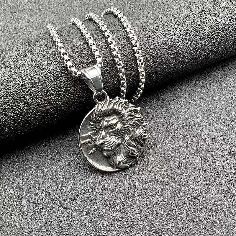 Hip Hop Vintage Titanium Steel Viking Lion Head Pendant