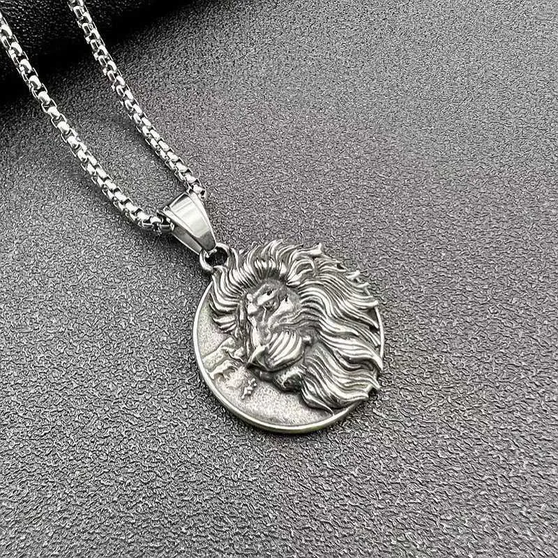 Hip Hop Vintage Titanium Steel Viking Lion Head Pendant