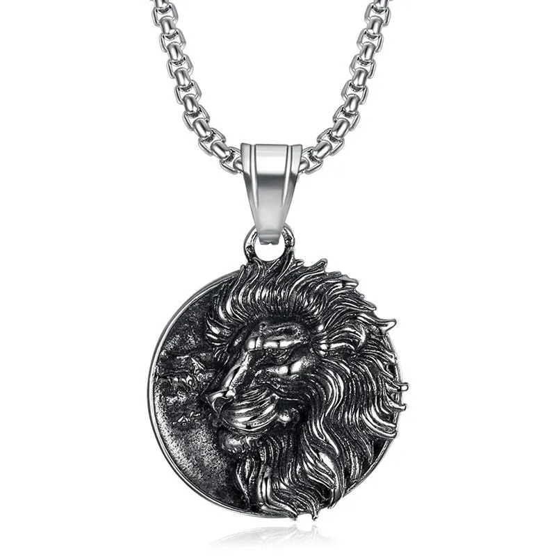 Hip Hop Vintage Titanium Steel Viking Lion Head Pendant