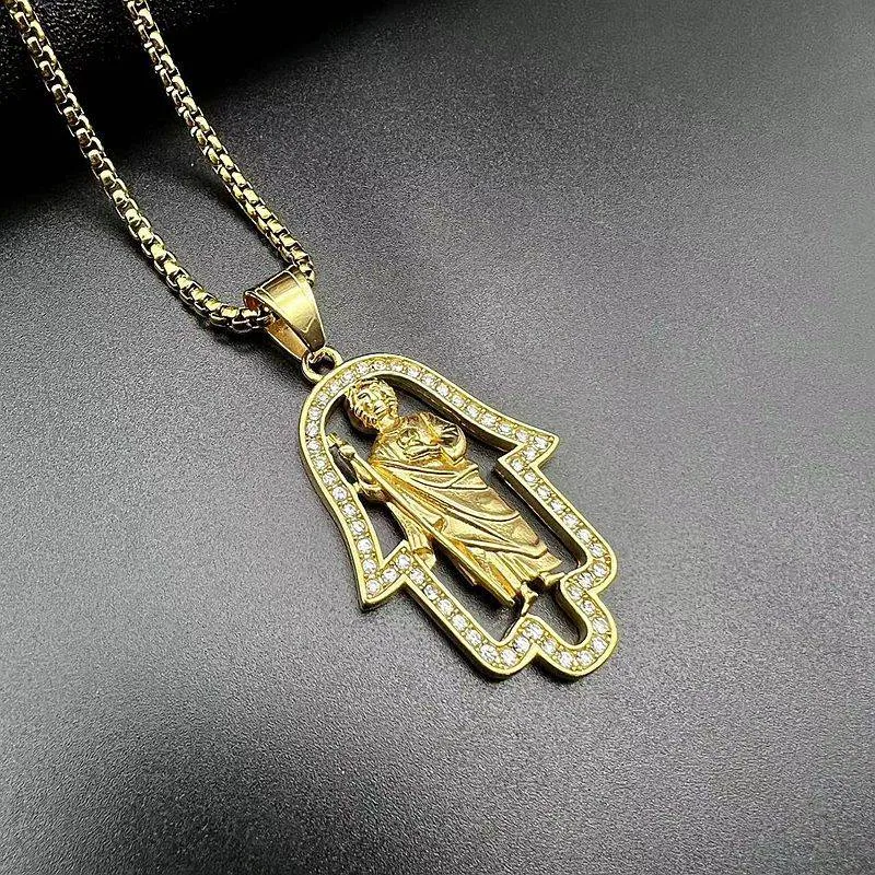 Hip Hop Zircon Saint Jude Fatima Hand Pendant