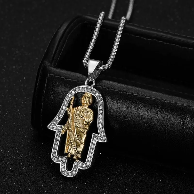 Hip Hop Zircon Saint Jude Fatima Hand Pendant