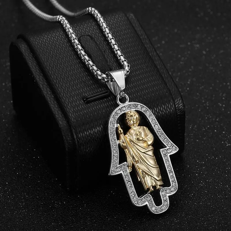 Hip Hop Zircon Saint Jude Fatima Hand Pendant