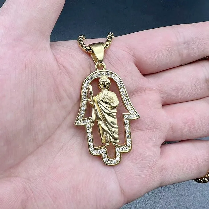 Hip Hop Zircon Saint Jude Fatima Hand Pendant