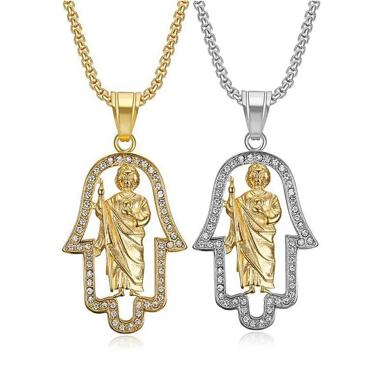 Hip Hop Zircon Saint Jude Fatima Hand Pendant