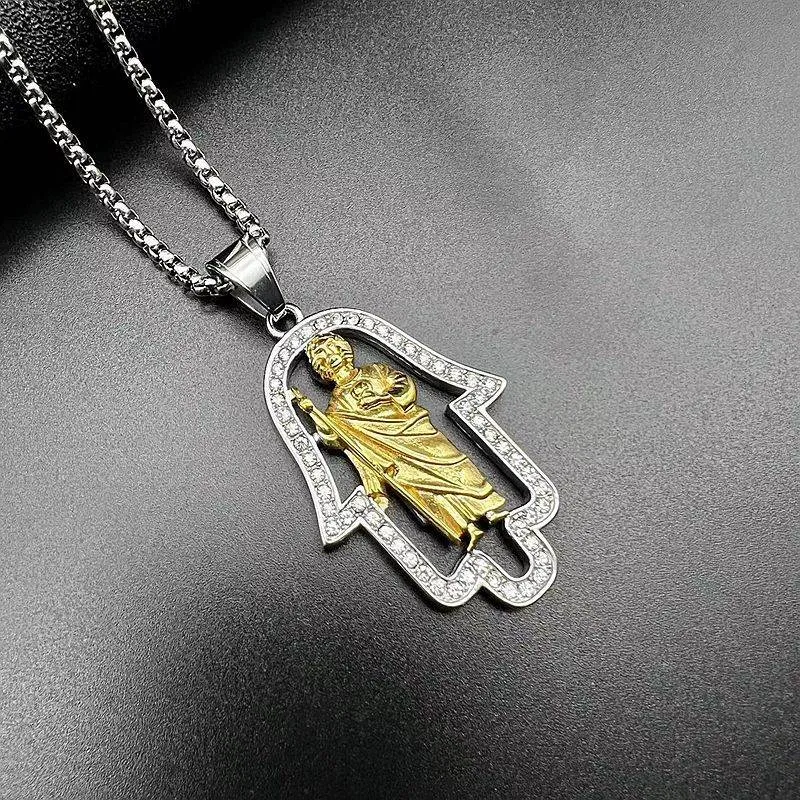 Hip Hop Zircon Saint Jude Fatima Hand Pendant