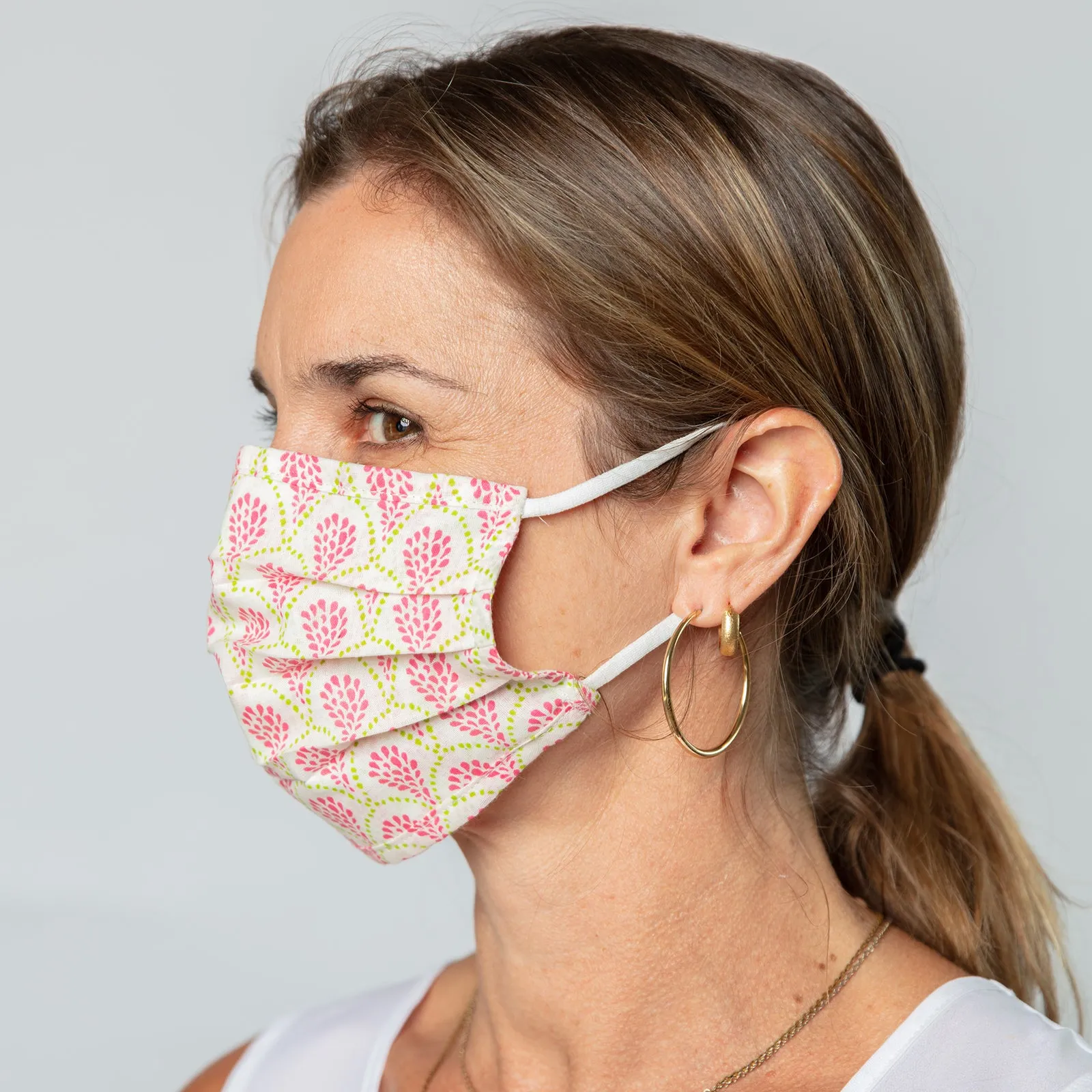 Ingrid Pleated Reusable Cotton Mask in Pink