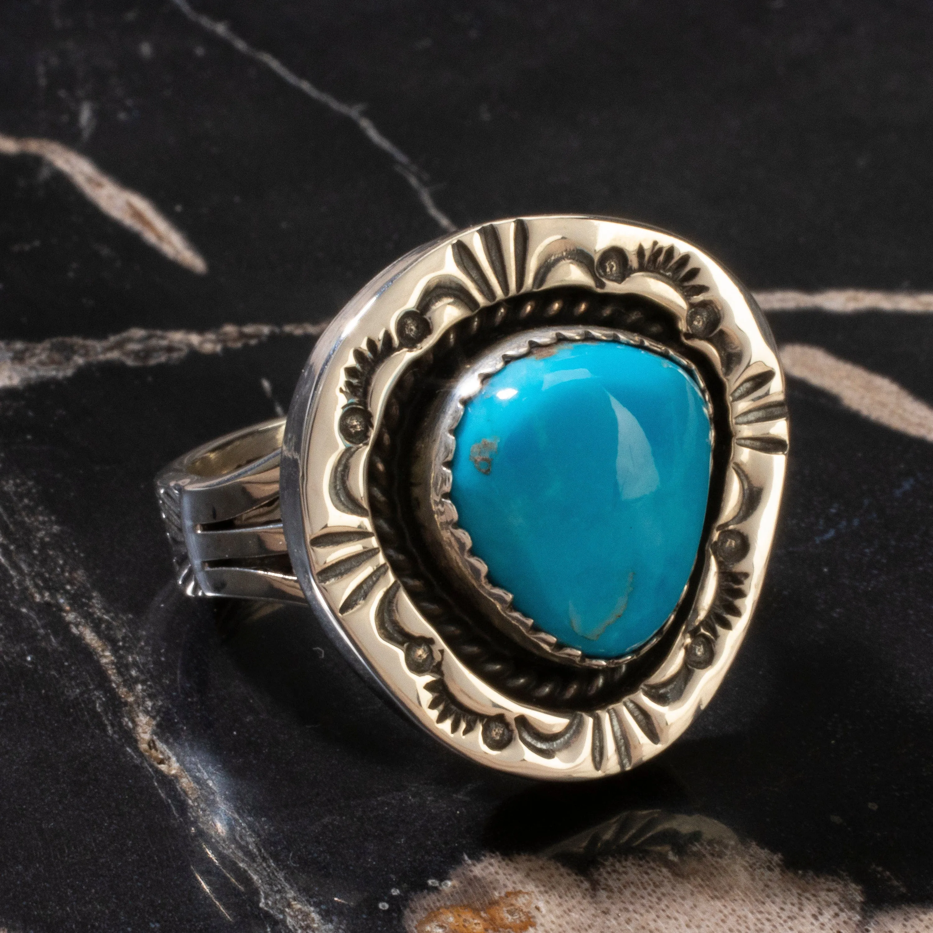 Joe Piaso Jr. Sleeping Beauty Turquoise Navajo USA Native American Made 925 Sterling Silver Ring