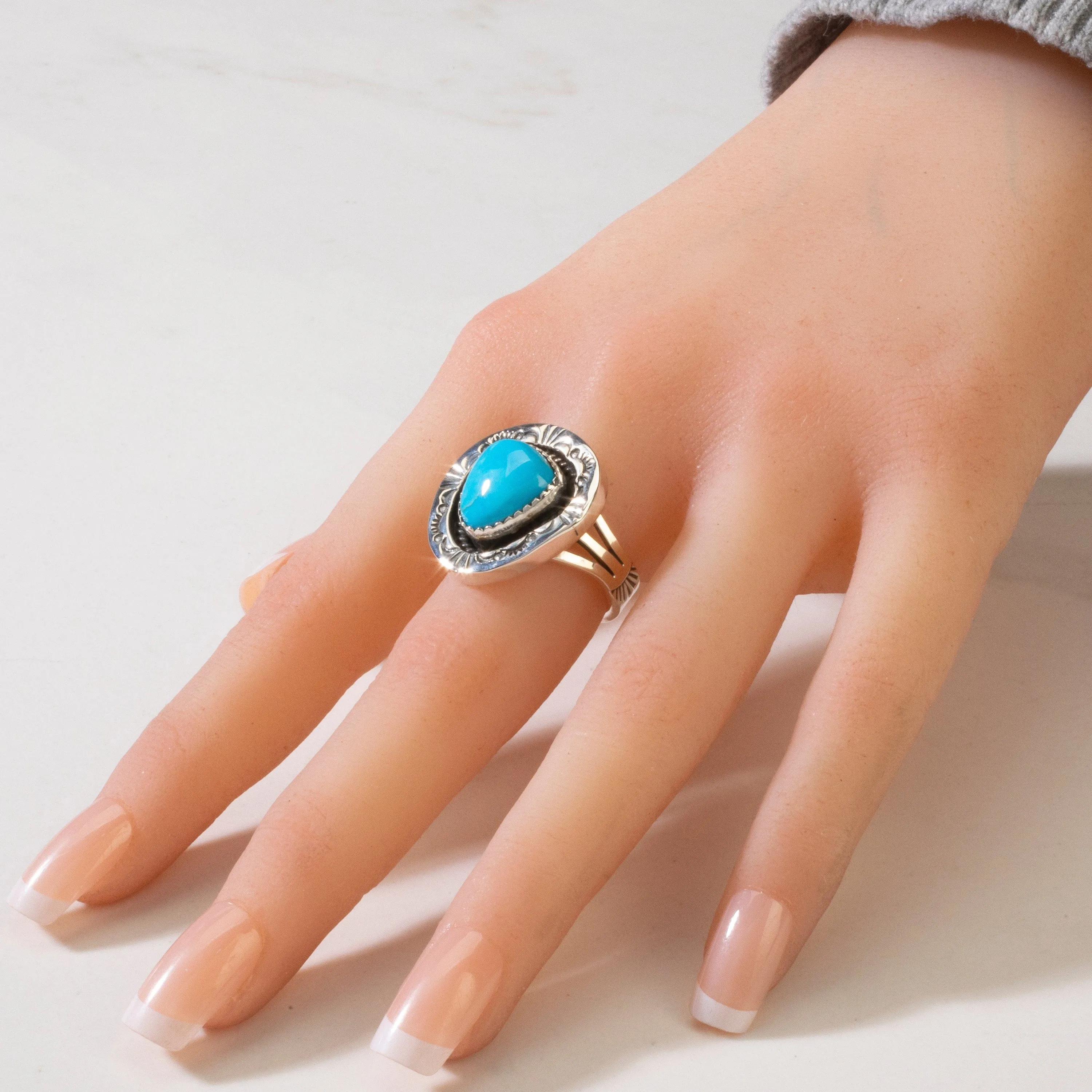 Joe Piaso Jr. Sleeping Beauty Turquoise Navajo USA Native American Made 925 Sterling Silver Ring