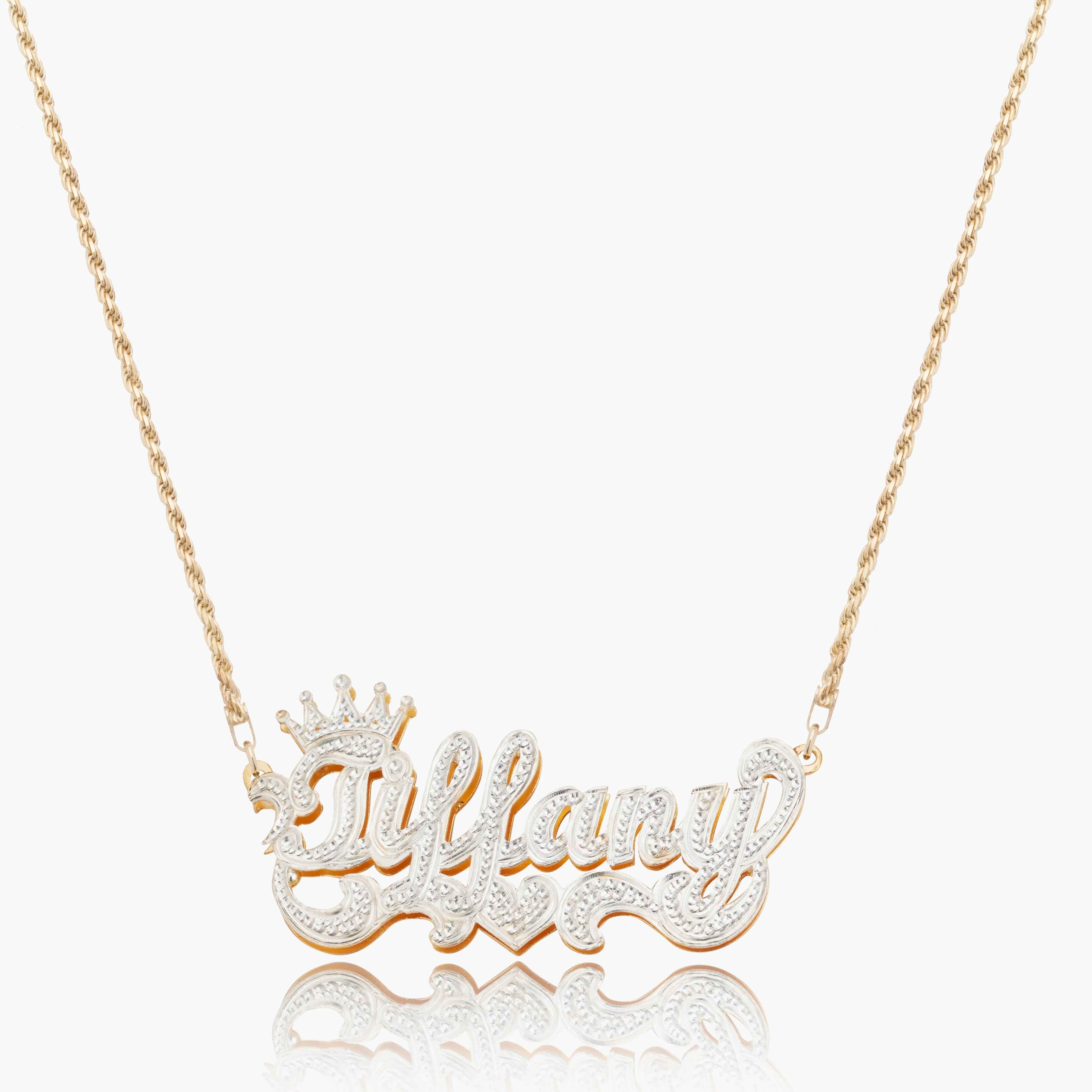 Kid's Double Plated Iced Princess Crown Name Necklace