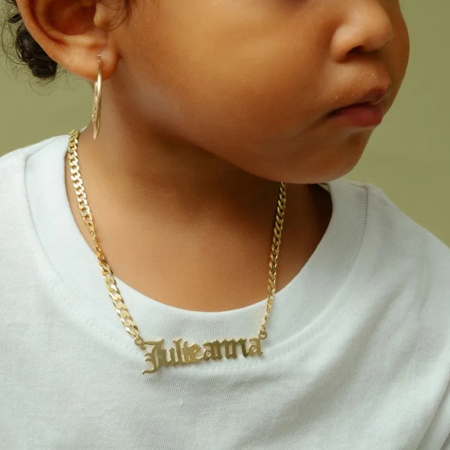 Kid's Gothic Name Necklace w/ Cuban Chain