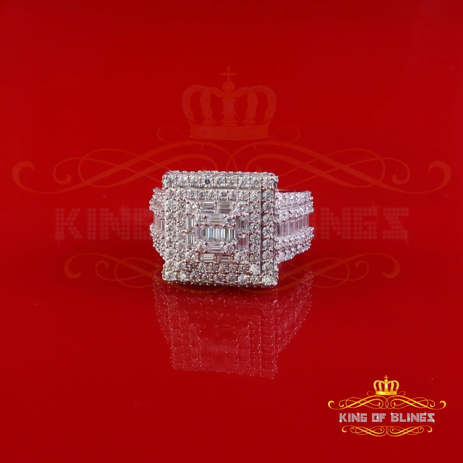 King of Bling's Men's/Womens 925 Silver White 5.00ct VVS 'D' Moissanite Stone Square Rings Sz 10