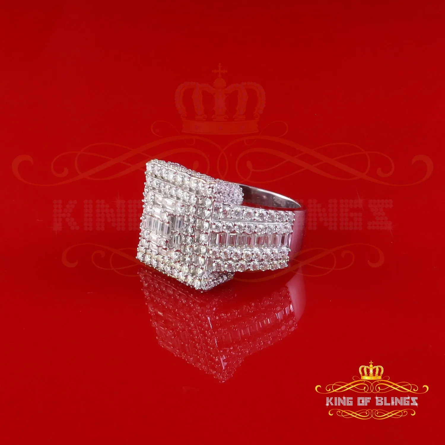 King of Bling's Men's/Womens 925 Silver White 5.00ct VVS 'D' Moissanite Stone Square Rings Sz 10