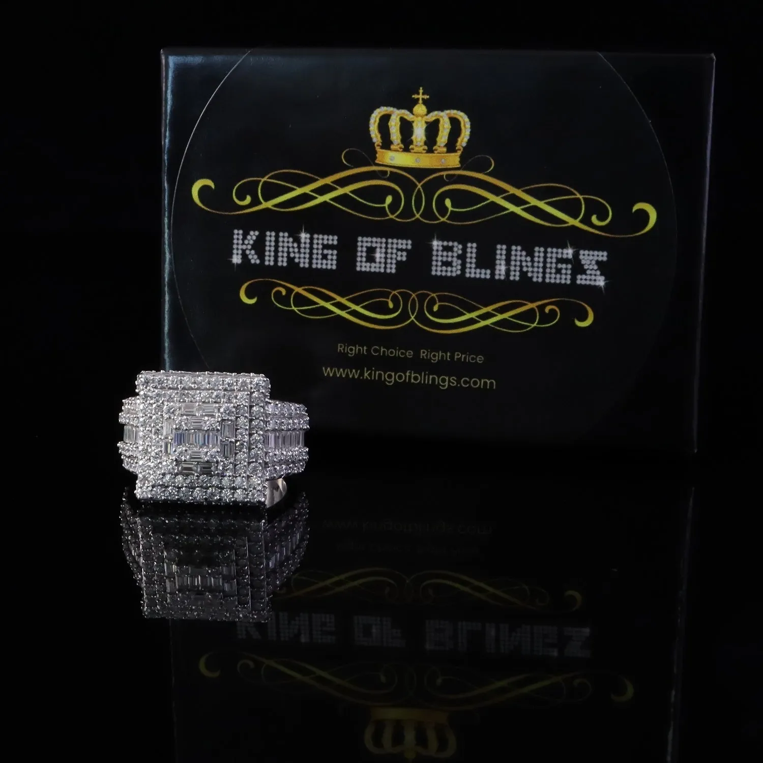 King of Bling's Men's/Womens 925 Silver White 5.00ct VVS 'D' Moissanite Stone Square Rings Sz 10