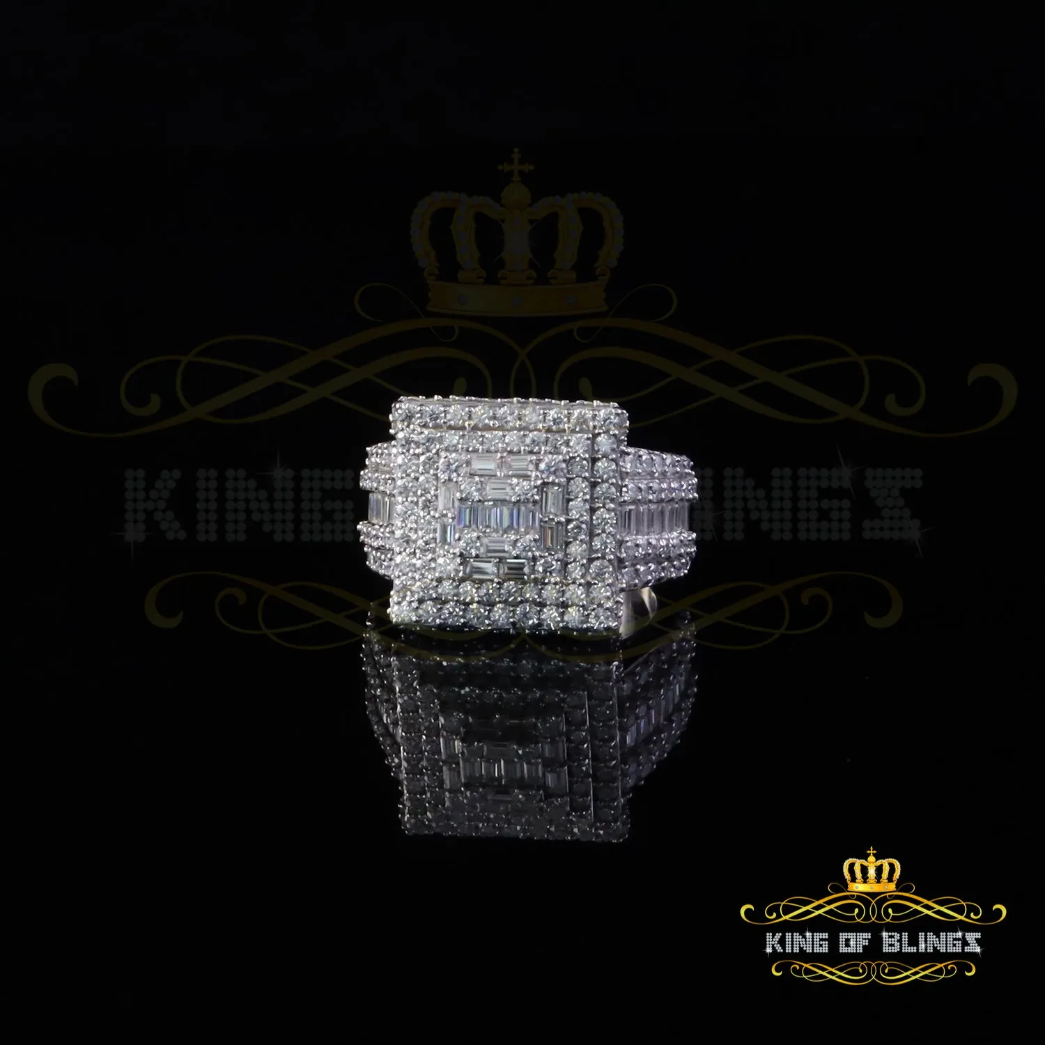 King of Bling's Men's/Womens 925 Silver White 5.00ct VVS 'D' Moissanite Stone Square Rings Sz 10