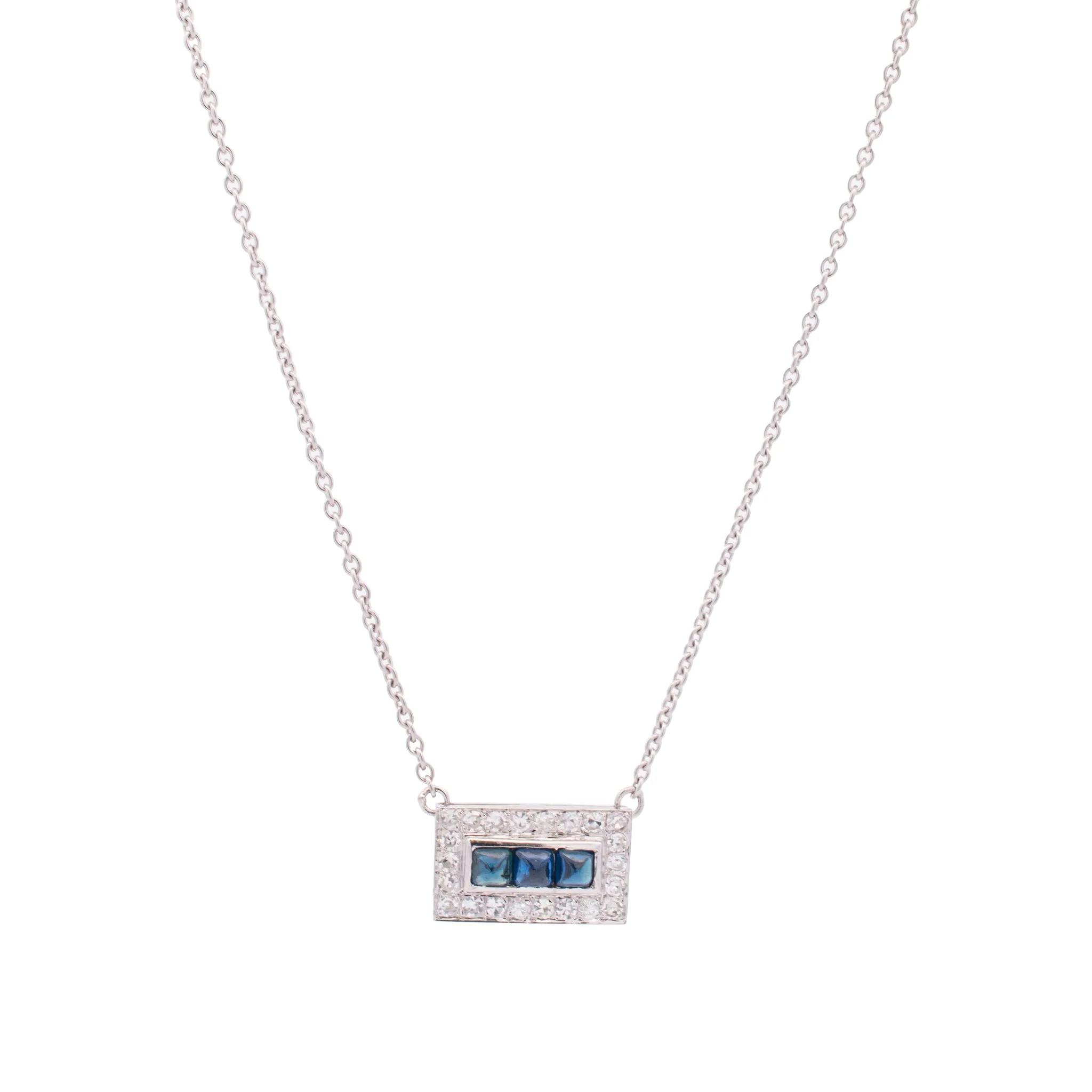 Ladies Antique Art Deco 18k White Gold Sapphire Diamond Cocktail Necklace